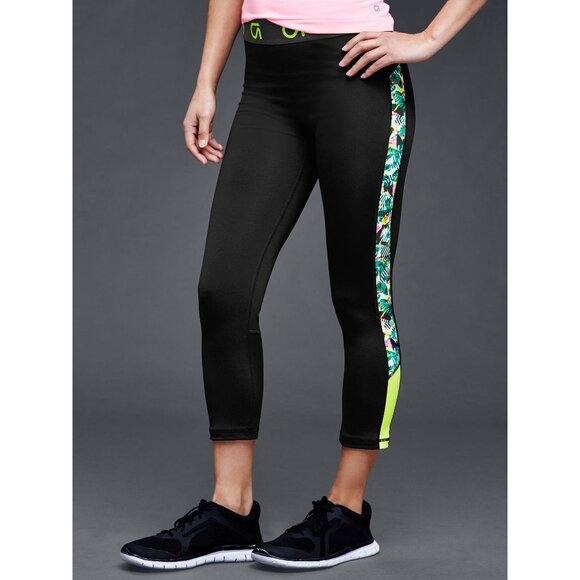 Gapfit GFast Leggings XS Cropped Side Stripe Logo Waist - Picture 1 of 4